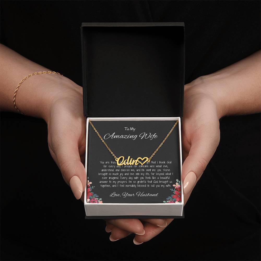 To My Amazing Wife - Personalized Heart Name Necklace with Heartfelt Message