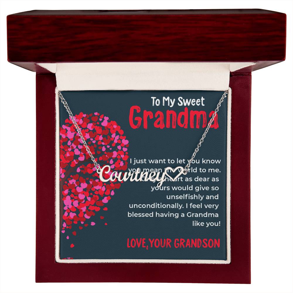 To My Sweet Grandma | Timeless Heart Name Necklace Gift from Grandson | Gift for Grandma