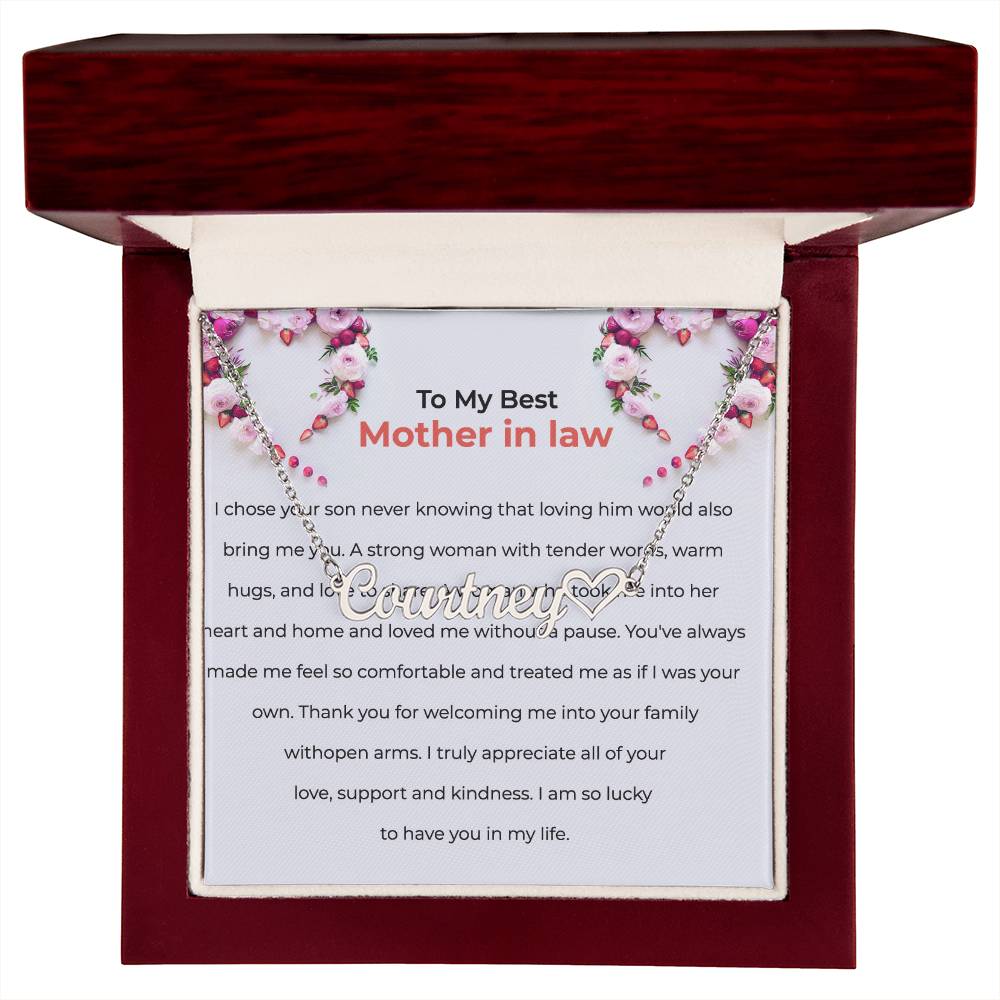 For the Best Mother-in-Law | Heart-Shaped Custom Name Necklace with Heartfelt Wishes