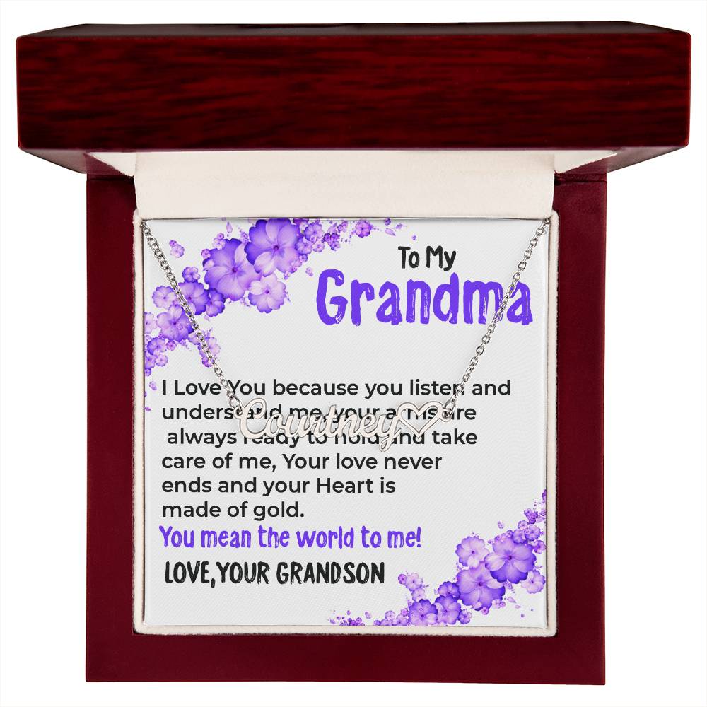 To My Grandma, My World | Stunning Heart Name Necklace Gift from Grandson | Gift for Grandma