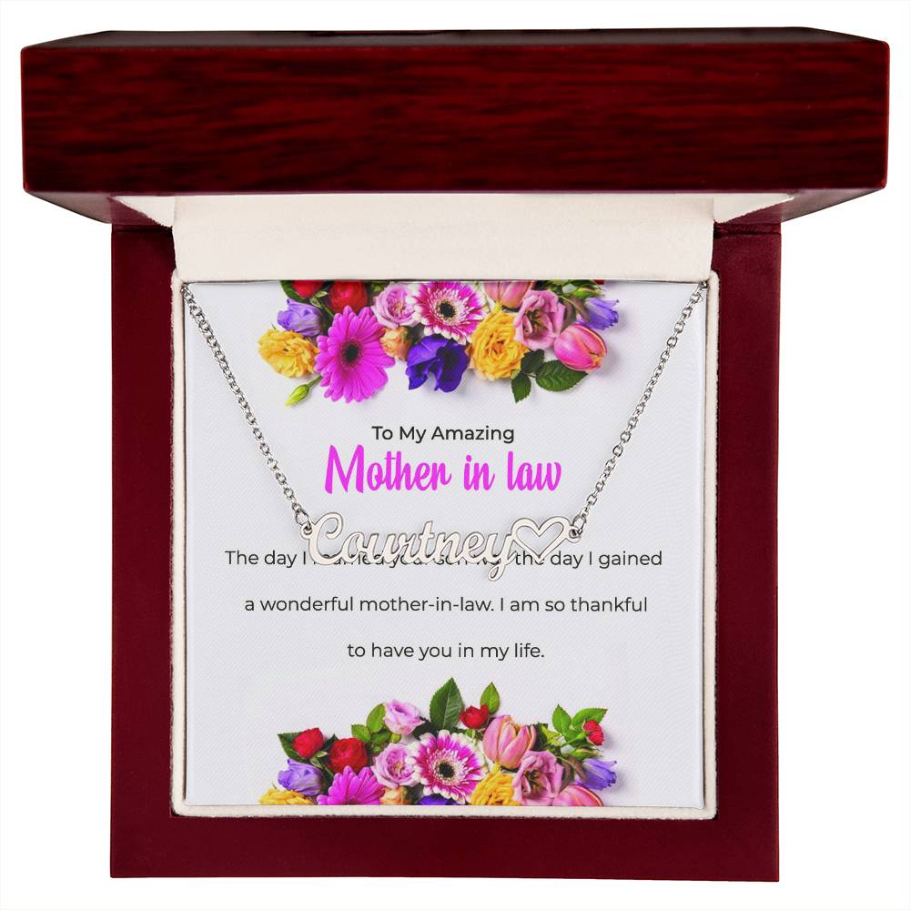 To My Amazing Mother-in-Law | Heart-Shaped Custom Name Necklace with Loving Message