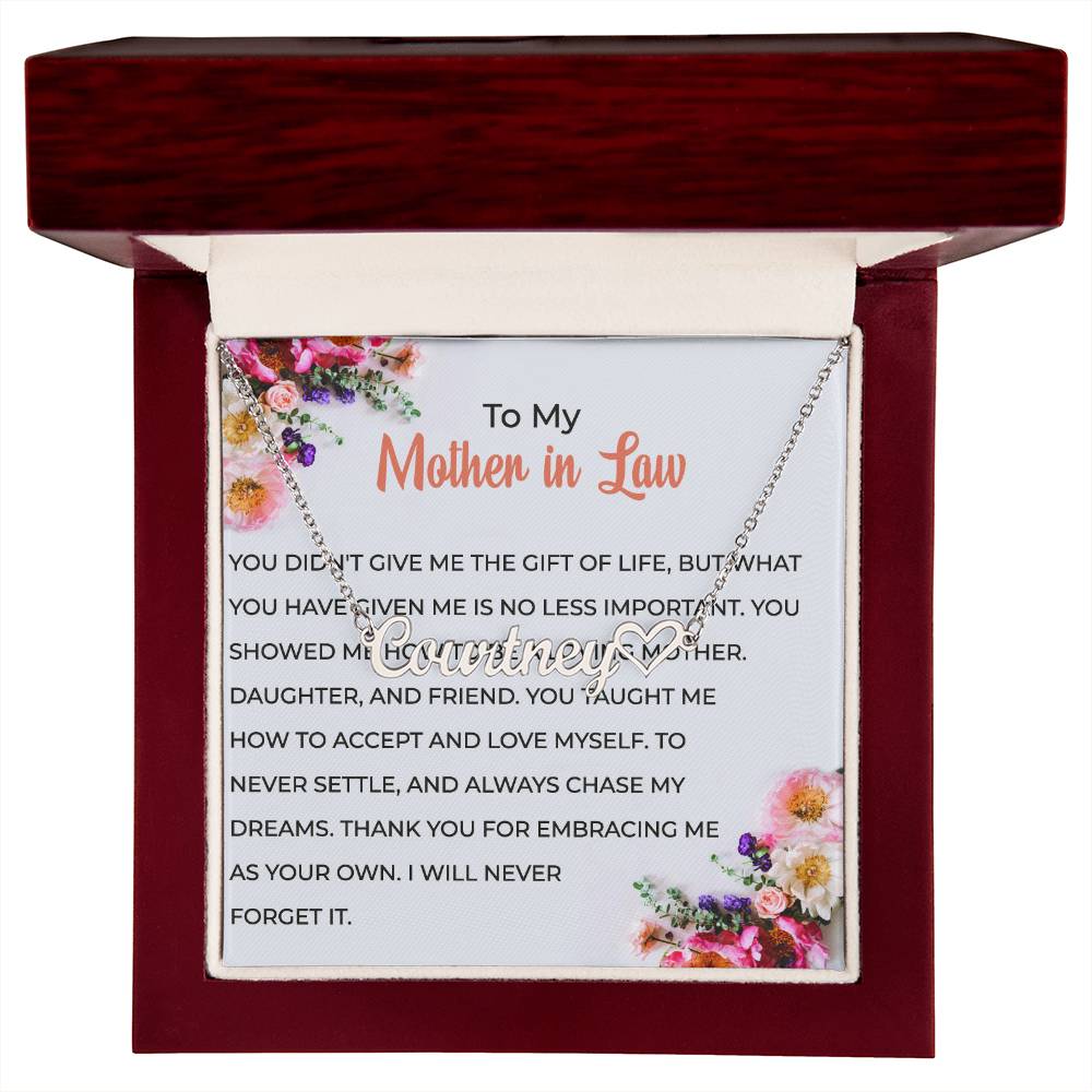 To My Wonderful Mother-in-Law | Heart-Shaped Custom Name Necklace with a Special Message