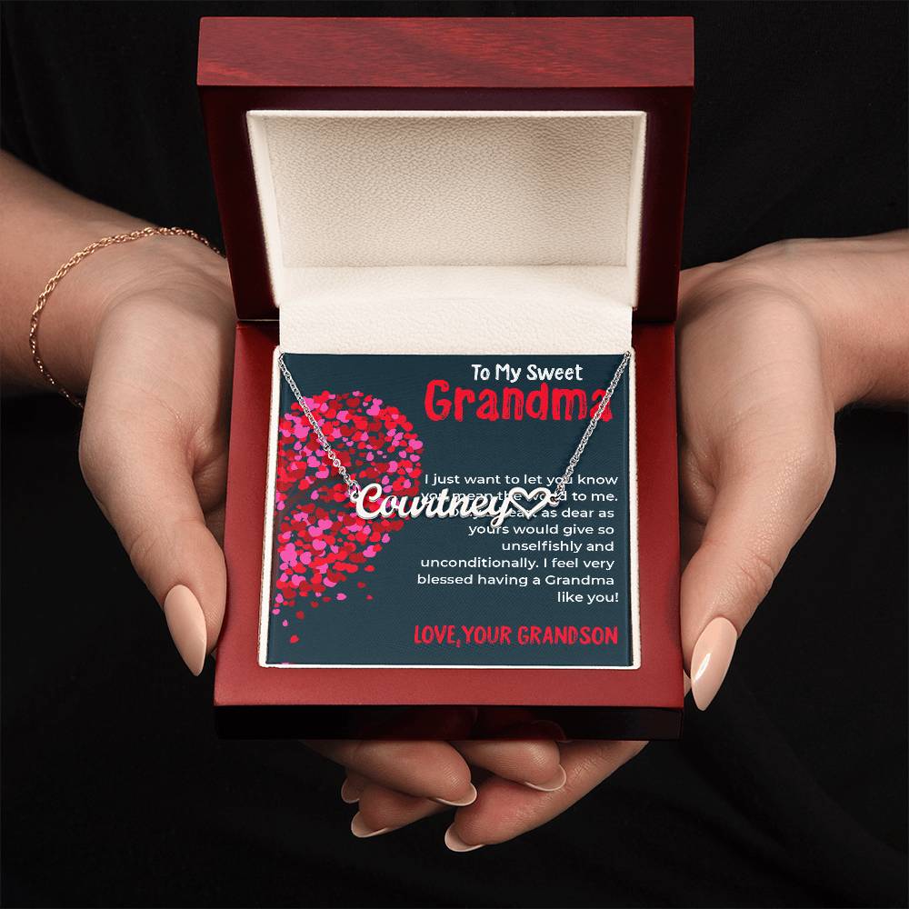 To My Sweet Grandma | Timeless Heart Name Necklace Gift from Grandson | Gift for Grandma