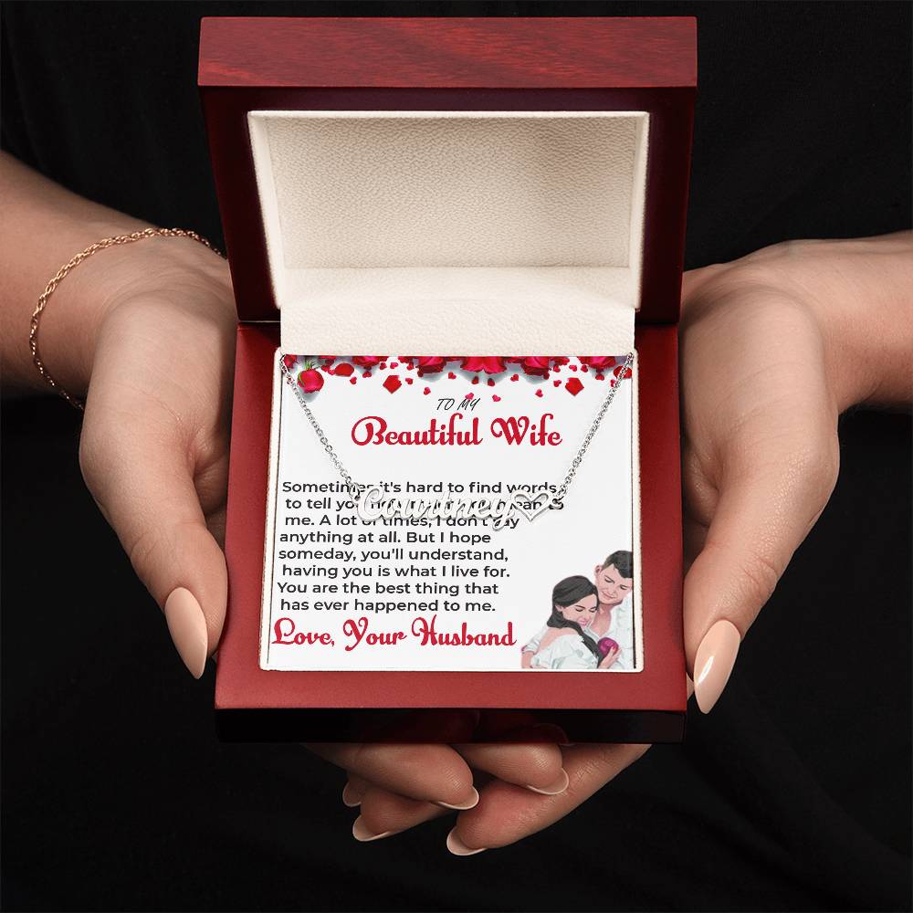 To My Beautiful Wife - Personalized Heart Name Necklace with Special Message