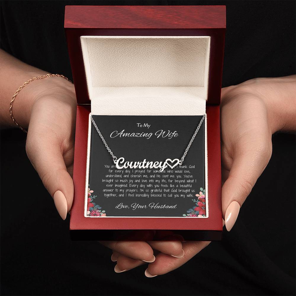 To My Amazing Wife - Personalized Heart Name Necklace with Heartfelt Message