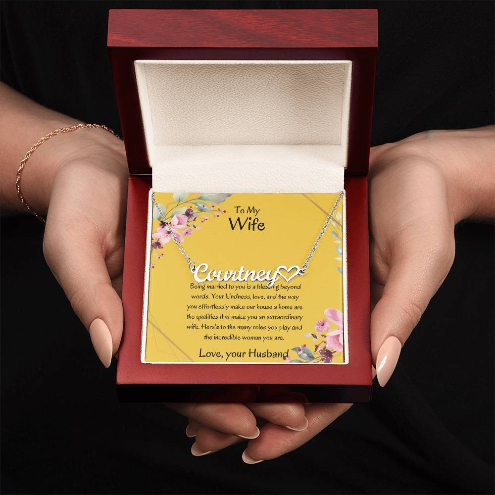 To My Wife, My Universe - Personalized Heart Name Necklace with Special Message