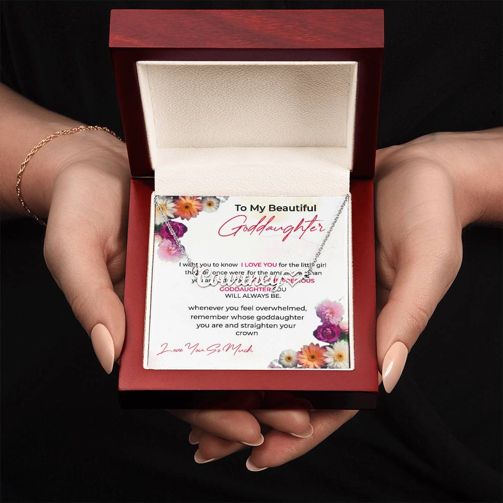 To My Beautiful Goddaughter | Heart Shaped Custom Name Necklace with a Loving Message Card