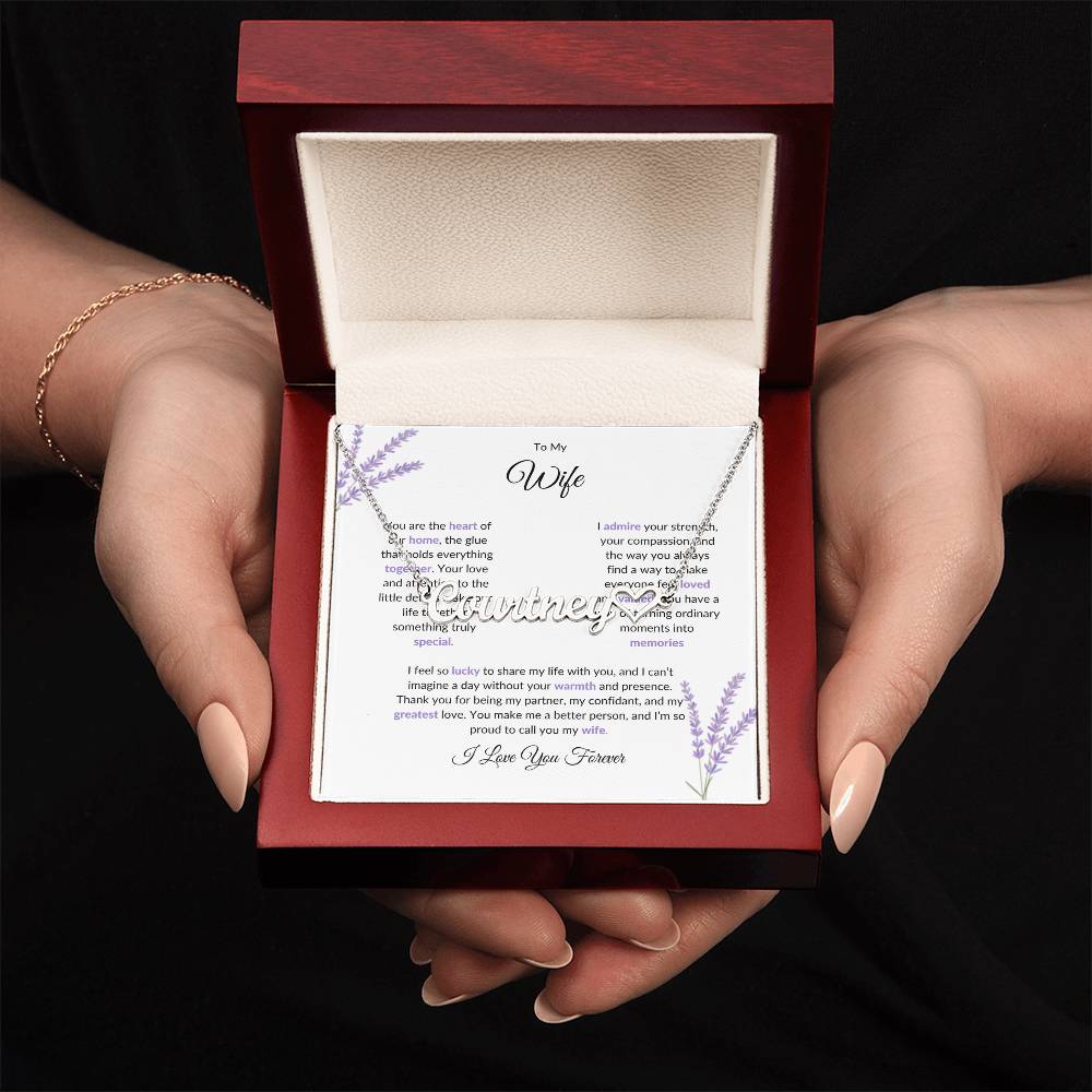 To My Wife, The Heart of Our Home - Custom Heart Name Necklace with Special Message