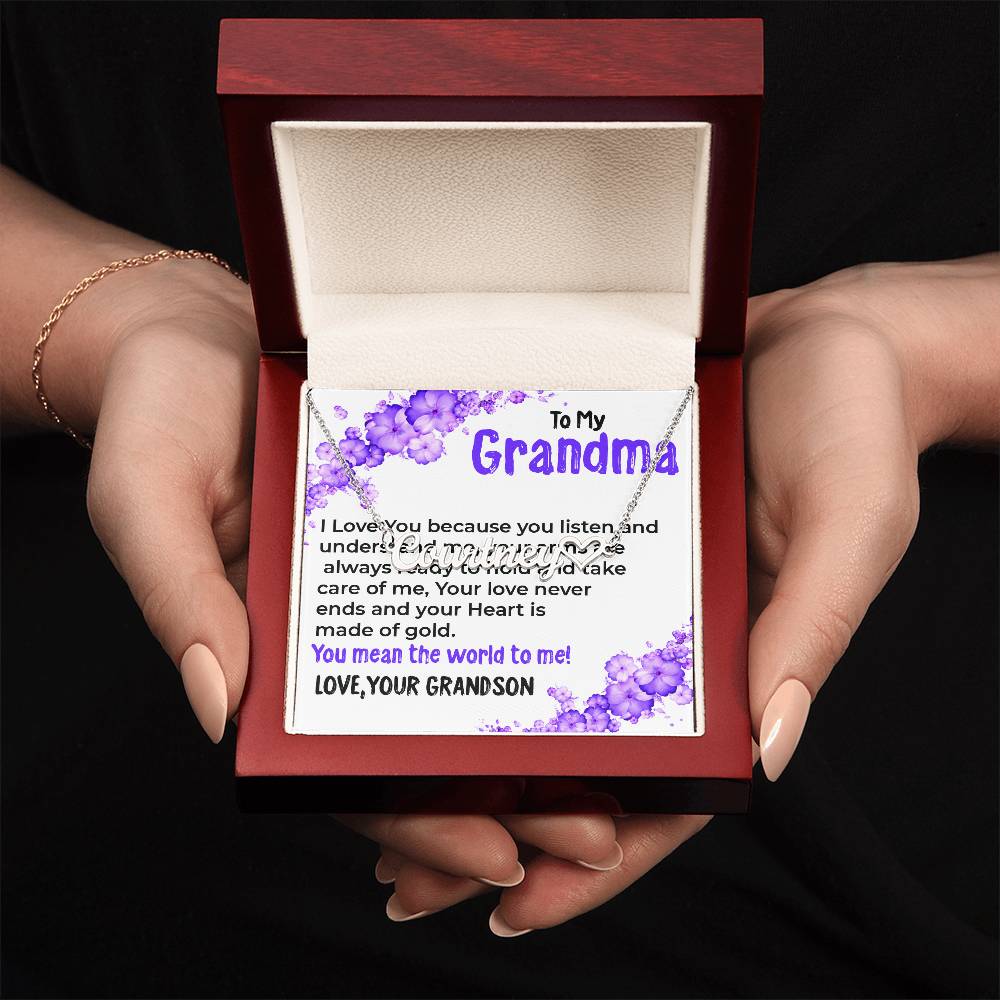 To My Grandma, My World | Stunning Heart Name Necklace Gift from Grandson | Gift for Grandma