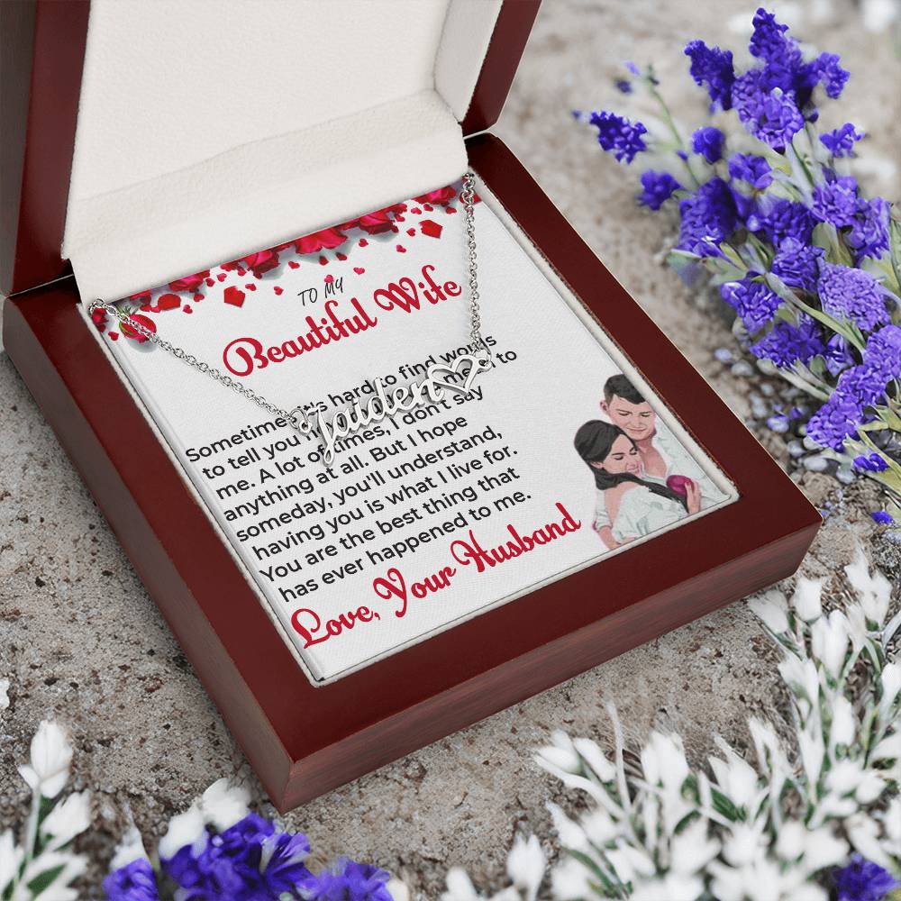 To My Beautiful Wife - Personalized Heart Name Necklace with Special Message