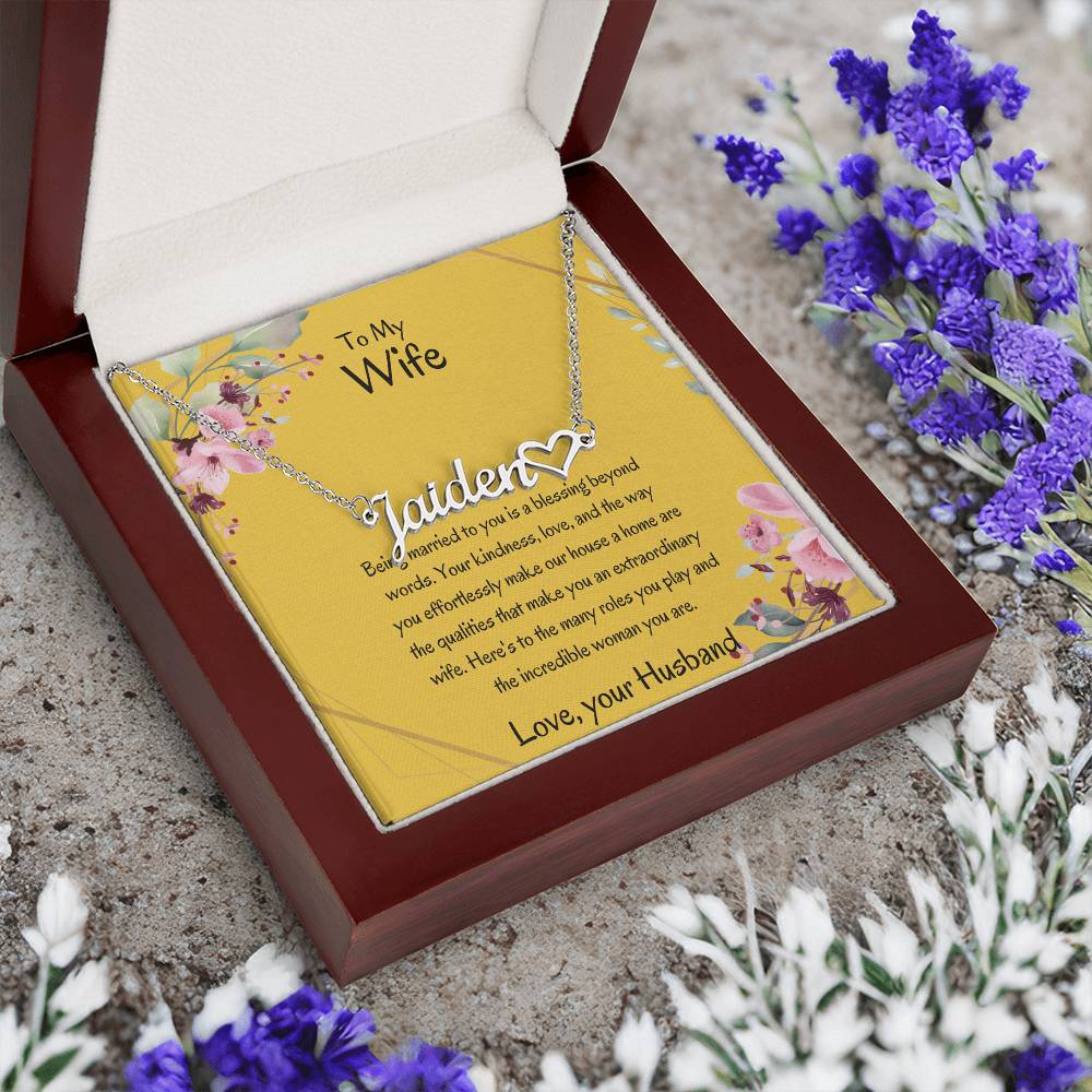 To My Wife, My Universe - Personalized Heart Name Necklace with Special Message