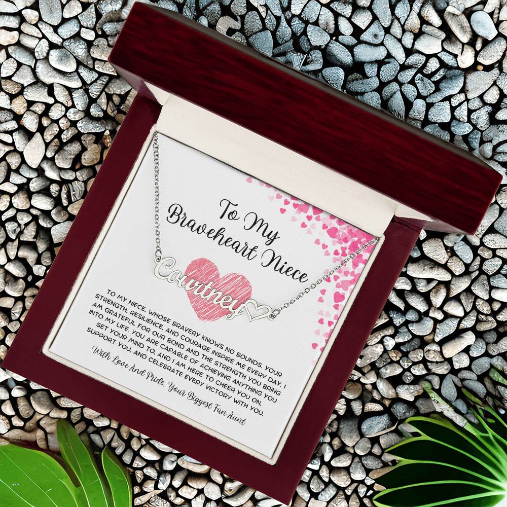To My Braveheart Niece - From Aunt to Niece Name Necklace With Heart Character - SOUVMOUR