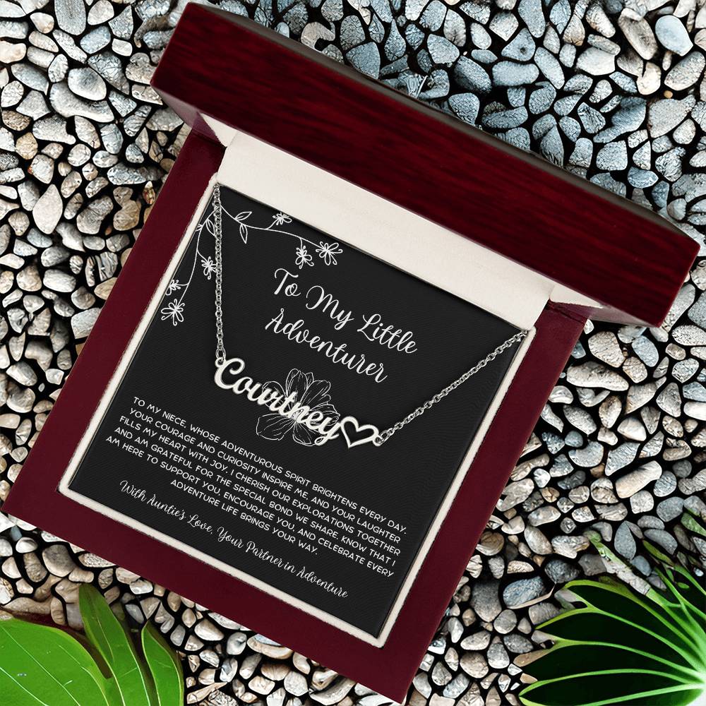 To My Little Adventurer - From Aunt to Niece Name Necklace With Heart Character - SOUVMOUR