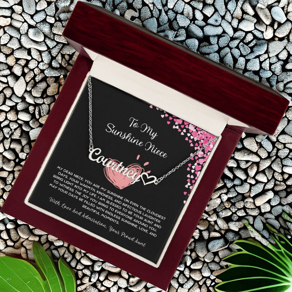 To My Sunshine Niece - From Aunt to Niece Name Necklace With Heart Character - SOUVMOUR