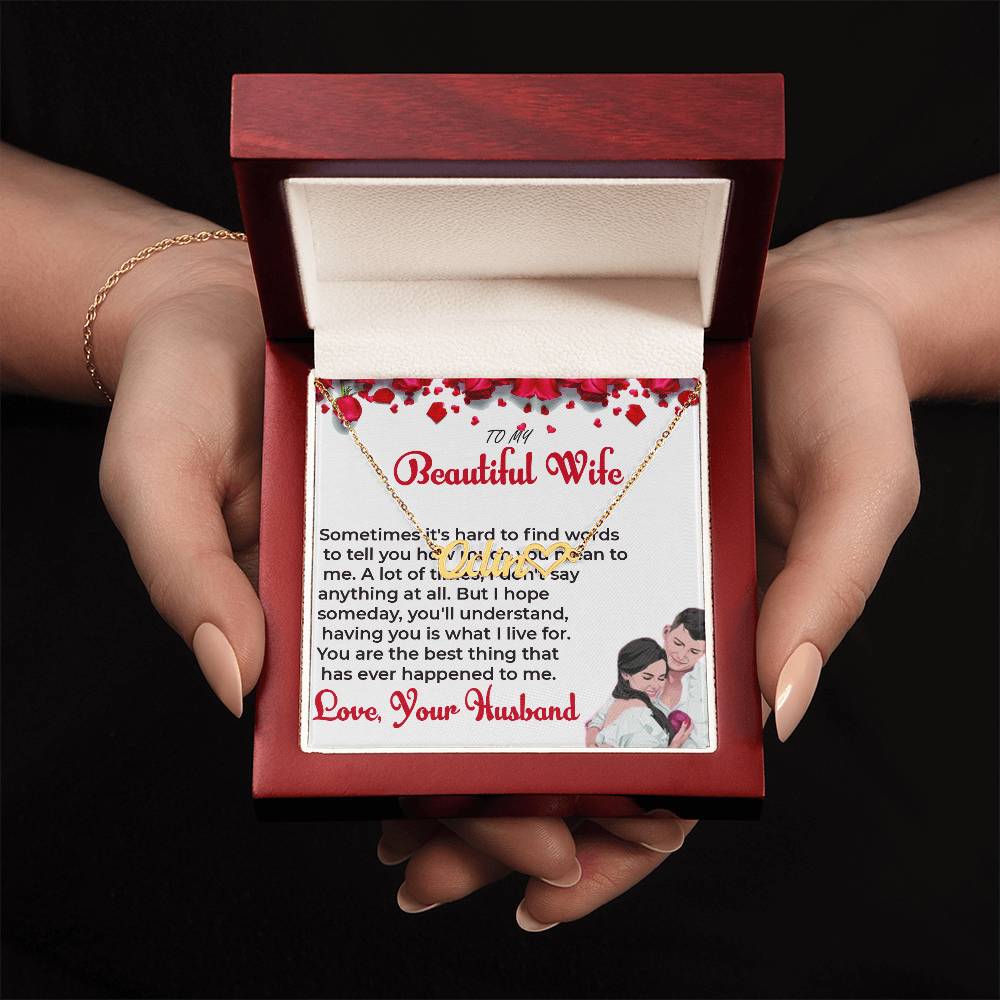 To My Beautiful Wife - Personalized Heart Name Necklace with Special Message