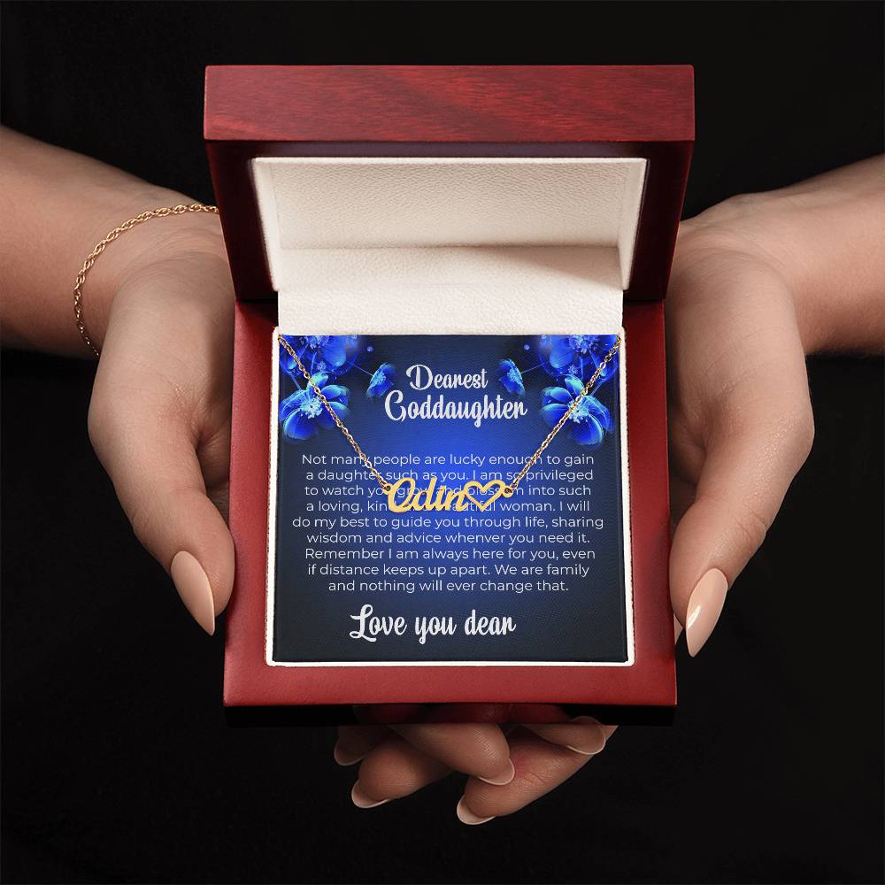 To My Dearest Goddaughter | Unique Heart Name Necklace with a Special Card