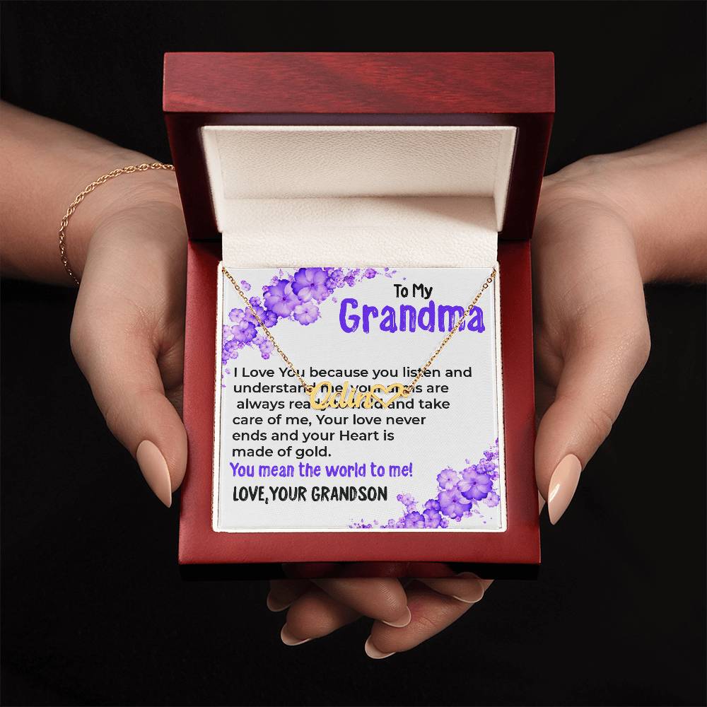 To My Grandma, My World | Stunning Heart Name Necklace Gift from Grandson | Gift for Grandma