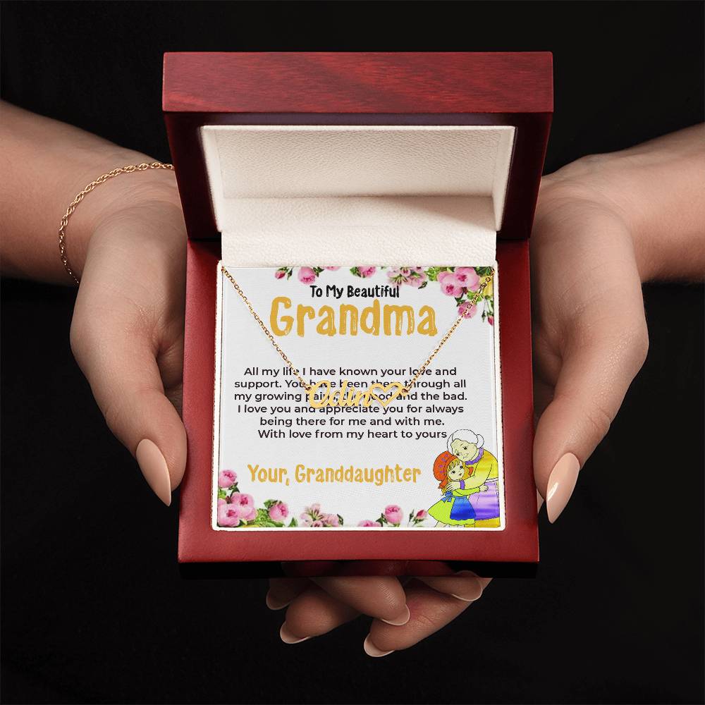 To My Beautiful Grandma | Heart Name Necklace Gift from Granddaughter | Gift for Grandma