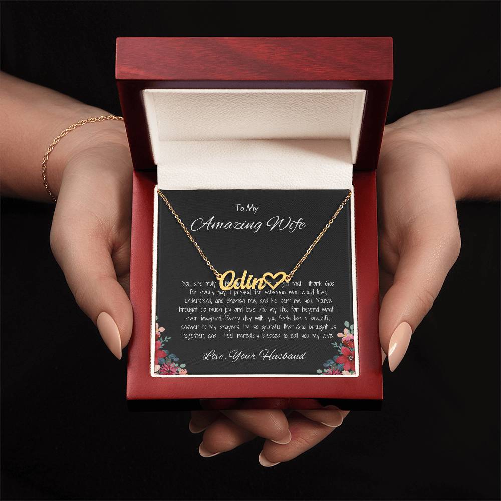 To My Amazing Wife - Personalized Heart Name Necklace with Heartfelt Message