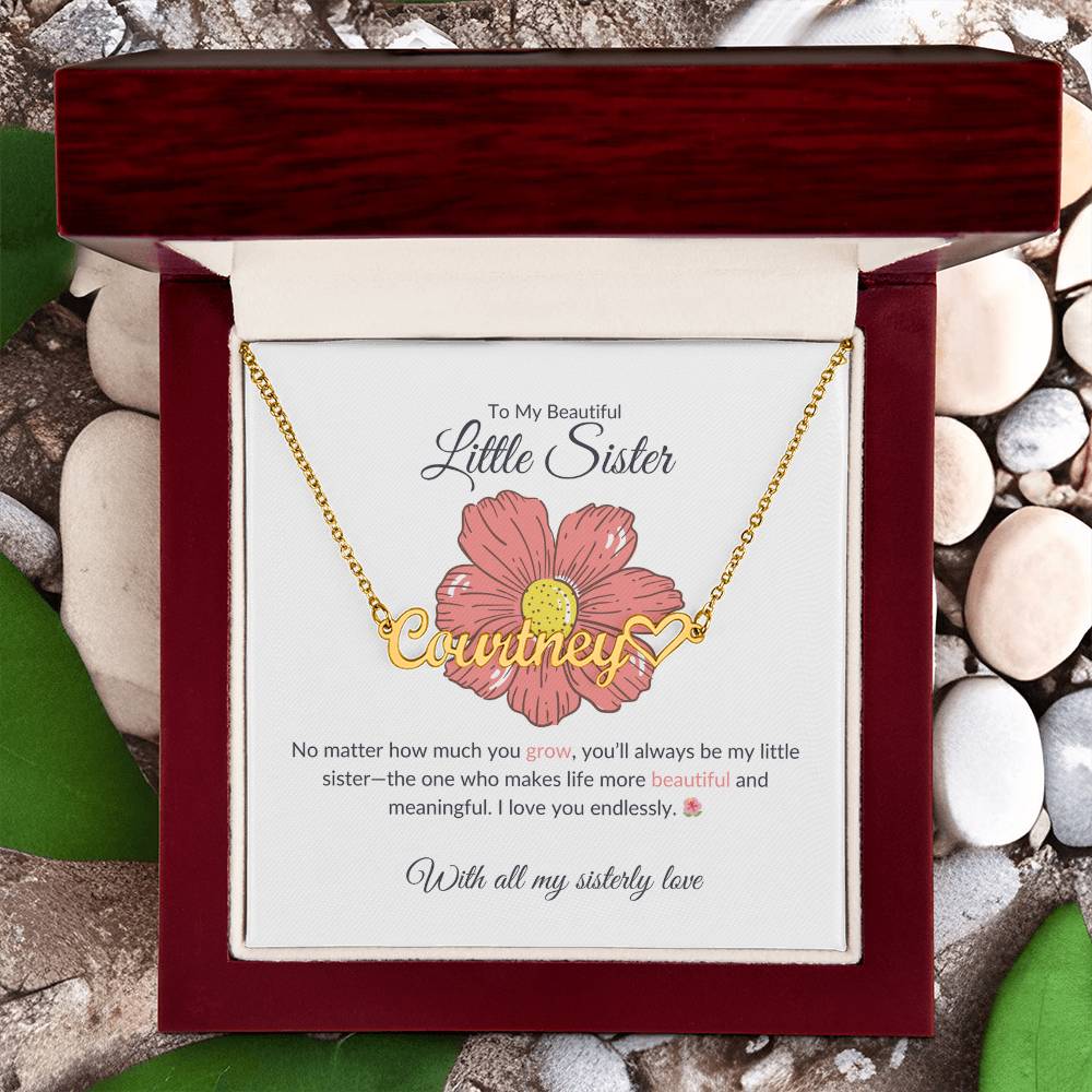 To My Beautiful Little Sister Heart Name Necklace | Gift for Sister | Necklace Gift for Sister