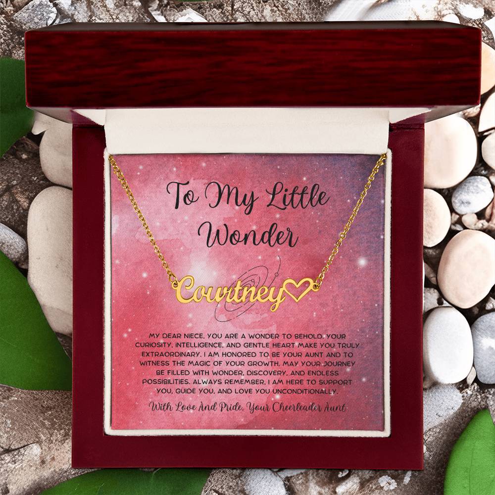 To My Little Wonder - From Aunt to Niece Name Necklace With Heart Character - SOUVMOUR