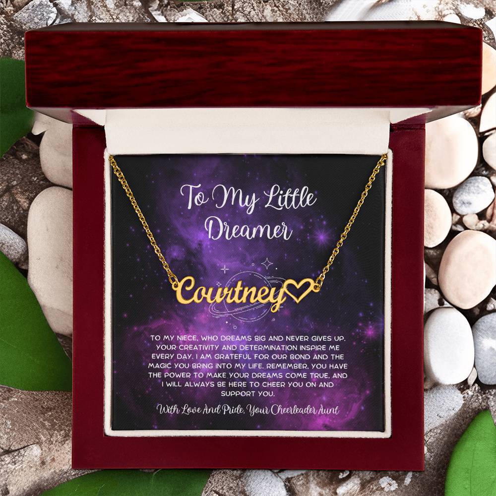 To My Little Dreamer - From Aunt to Niece Name Necklace With Heart Character - SOUVMOUR