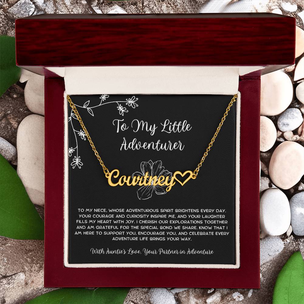 To My Little Adventurer - From Aunt to Niece Name Necklace With Heart Character - SOUVMOUR