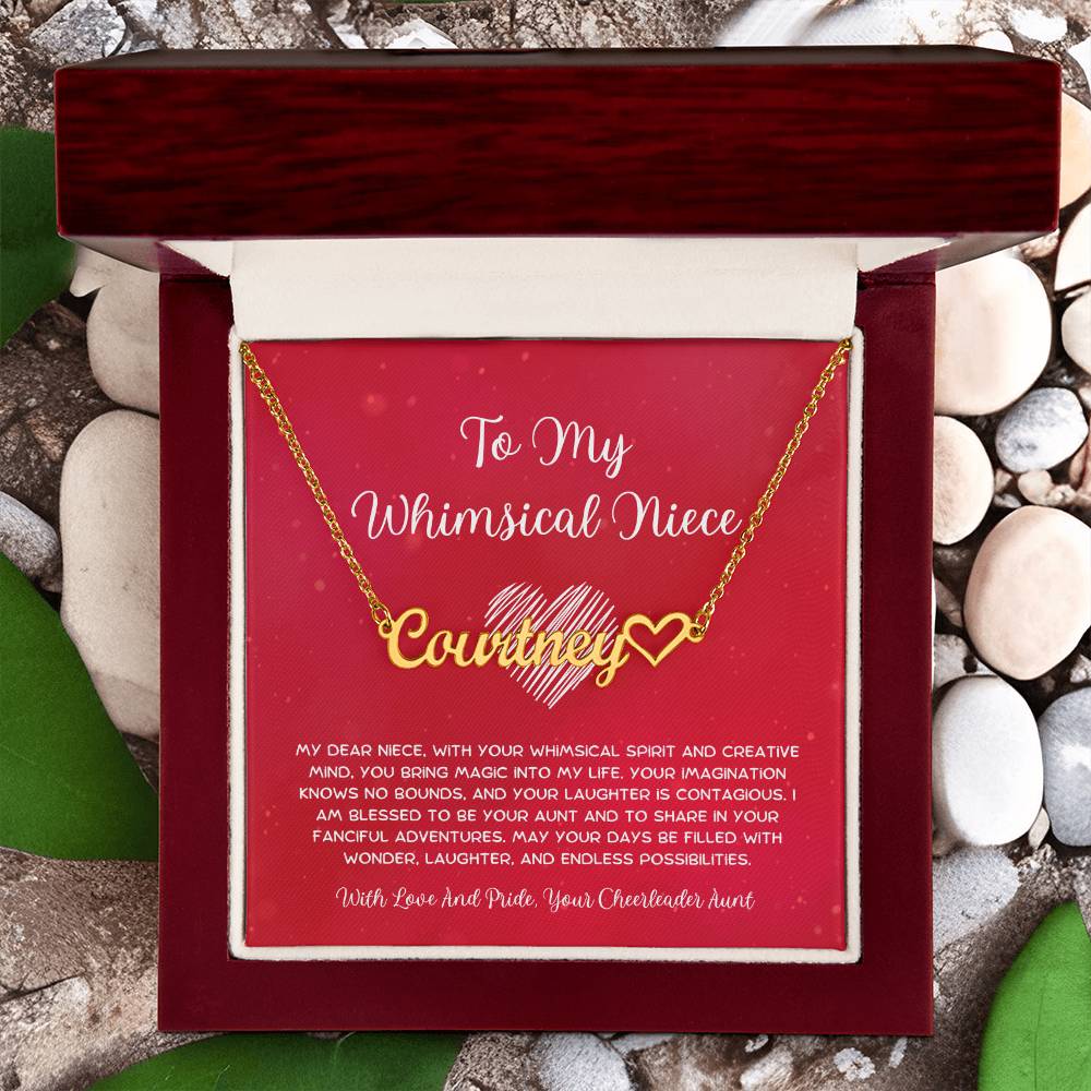 To My Whimsical Niece - From Aunt to Niece Name Necklace With Heart Character - SOUVMOUR