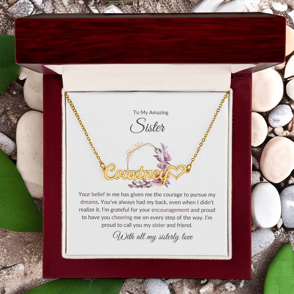 To My Amazing Sister Heart Name Necklace | Gift for Sister | Necklace Gift for Sister