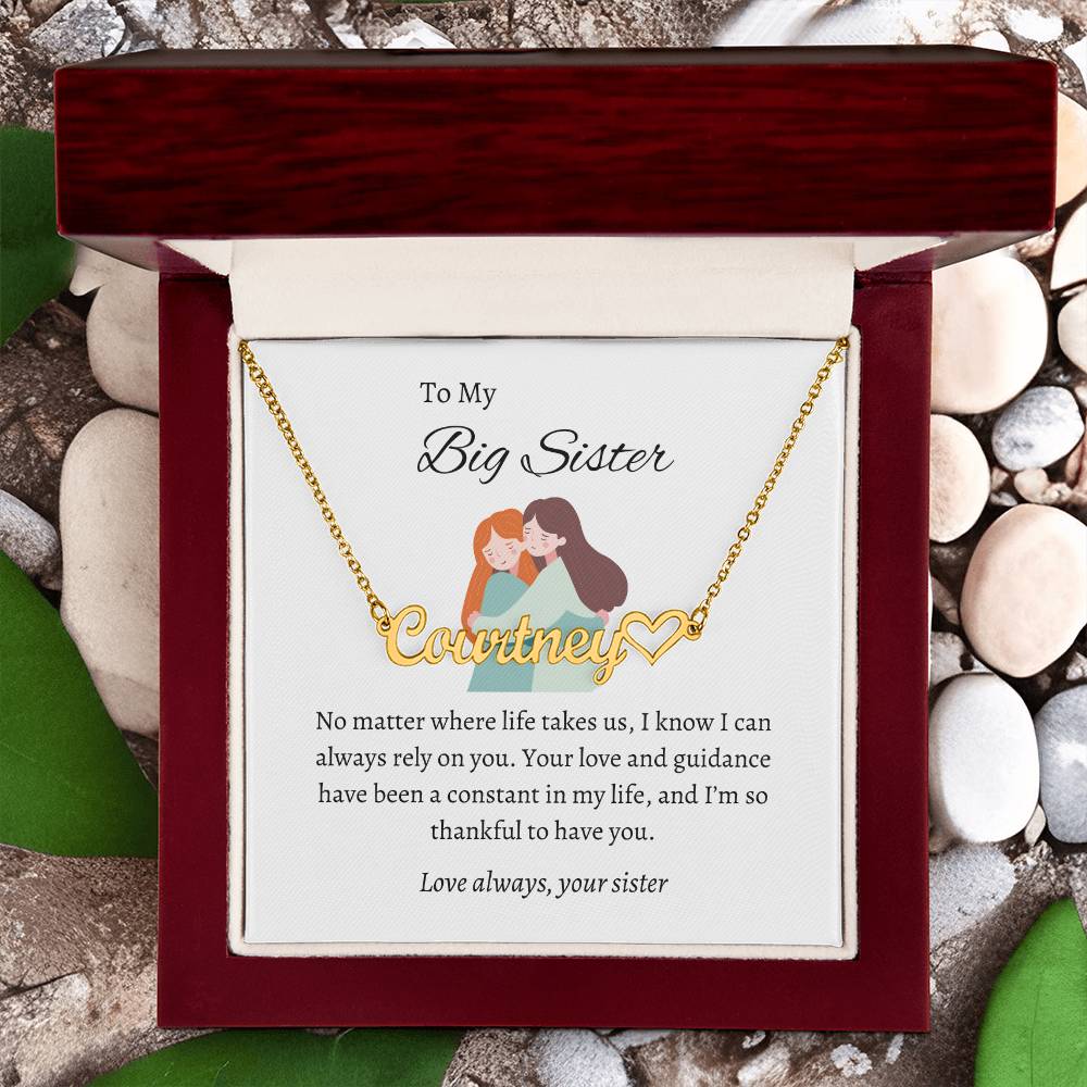 To My Big Sister Heartfelt Heart Name Necklace | Gift for Sister | Necklace Gift for Sister