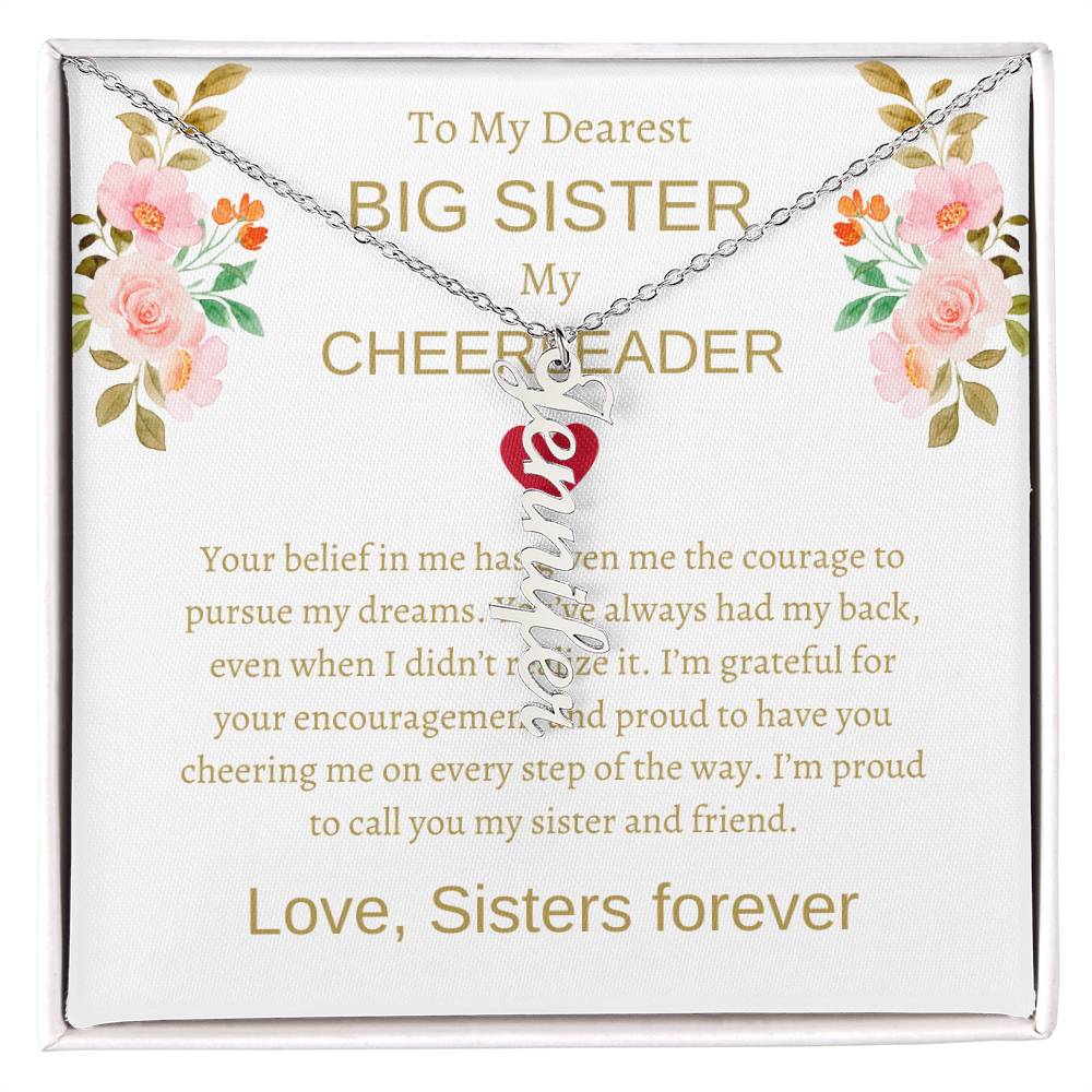 To My Dearest Big Sister Vertical Name Necklace with Greeting Cards | Gift for Sister | Necklace Gift for Sister
