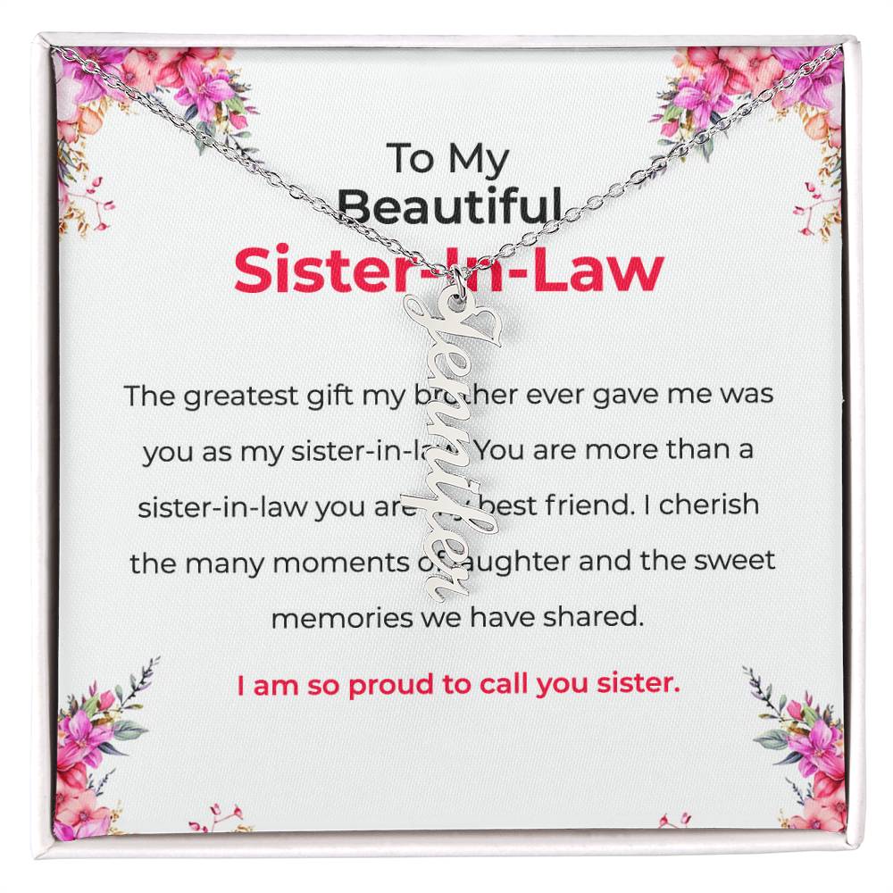 To My Beautiful Sister-in-law Vertical Name Necklace | Custom Name Necklace with Card | Sister-in-Law Gift