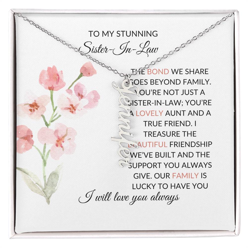 To My Stunning Sister-in-law Vertical Name Necklace | Personalized Necklace with Card | Sister-in-Law Gift