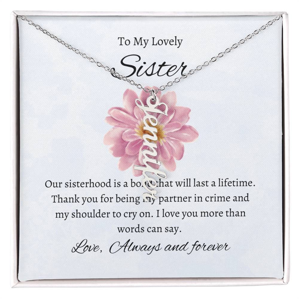 To My Lovely Sister Vertical Name Necklace with Greeting Cards | Gift for Sister | Necklace Gift for Sister