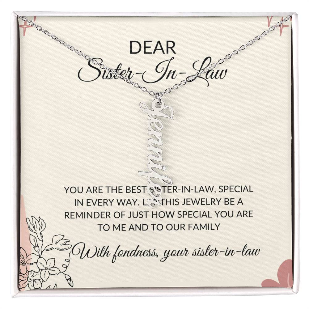 To My Dear Sister-in-law Vertical Name Necklace | Engraved Name Necklace with Card | Special Sister-in-Law Gift