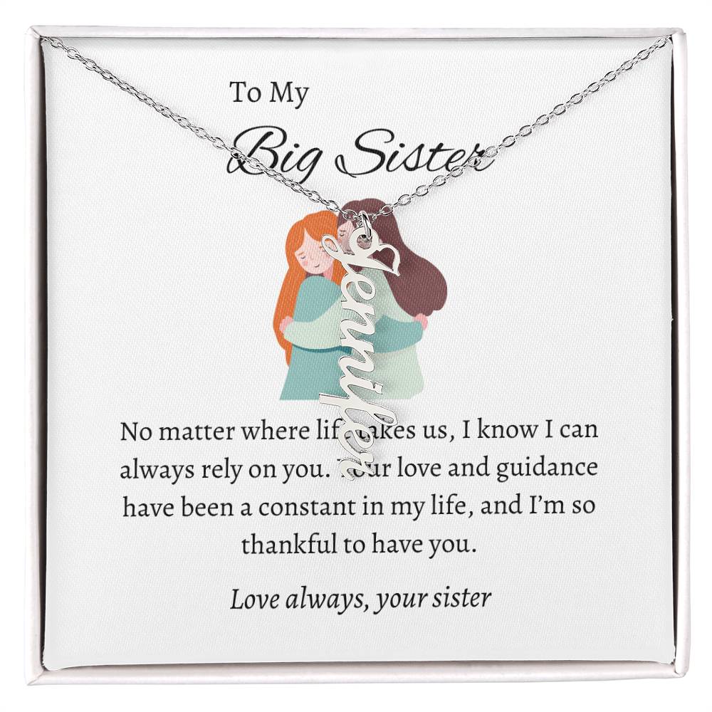 To My Beloved Big Sister Vertical Name Pendant with Greeting Cards | Gift for Sister | Necklace Gift for Sister