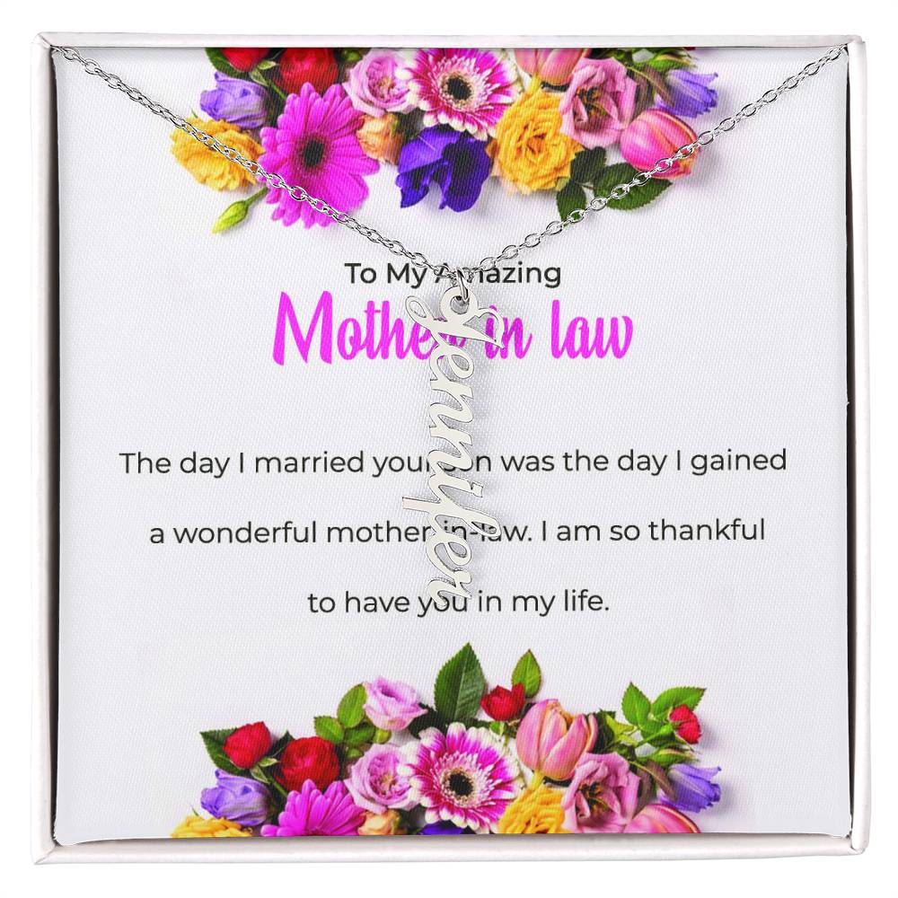 To My Amazing Mother-in-Law | Personalized Vertical Shaped Custom Name Necklace