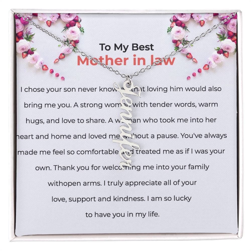 To The Best Mother-in-Law | Elegant Vertical Shaped Custom Name Necklace