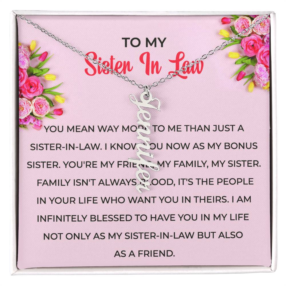 To My Sister-in-law Vertical Name Necklace | Unique Personalized Necklace with Card | Thoughtful Sister-in-Law Gift