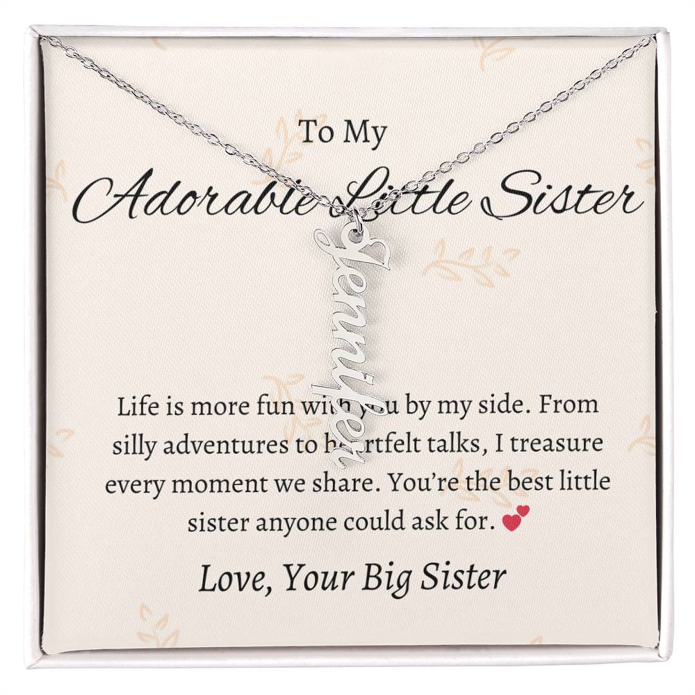 To My Adorable Sister Vertical Name Jewelry with Greeting Cards | Gift for Sister | Necklace Gift for Sister