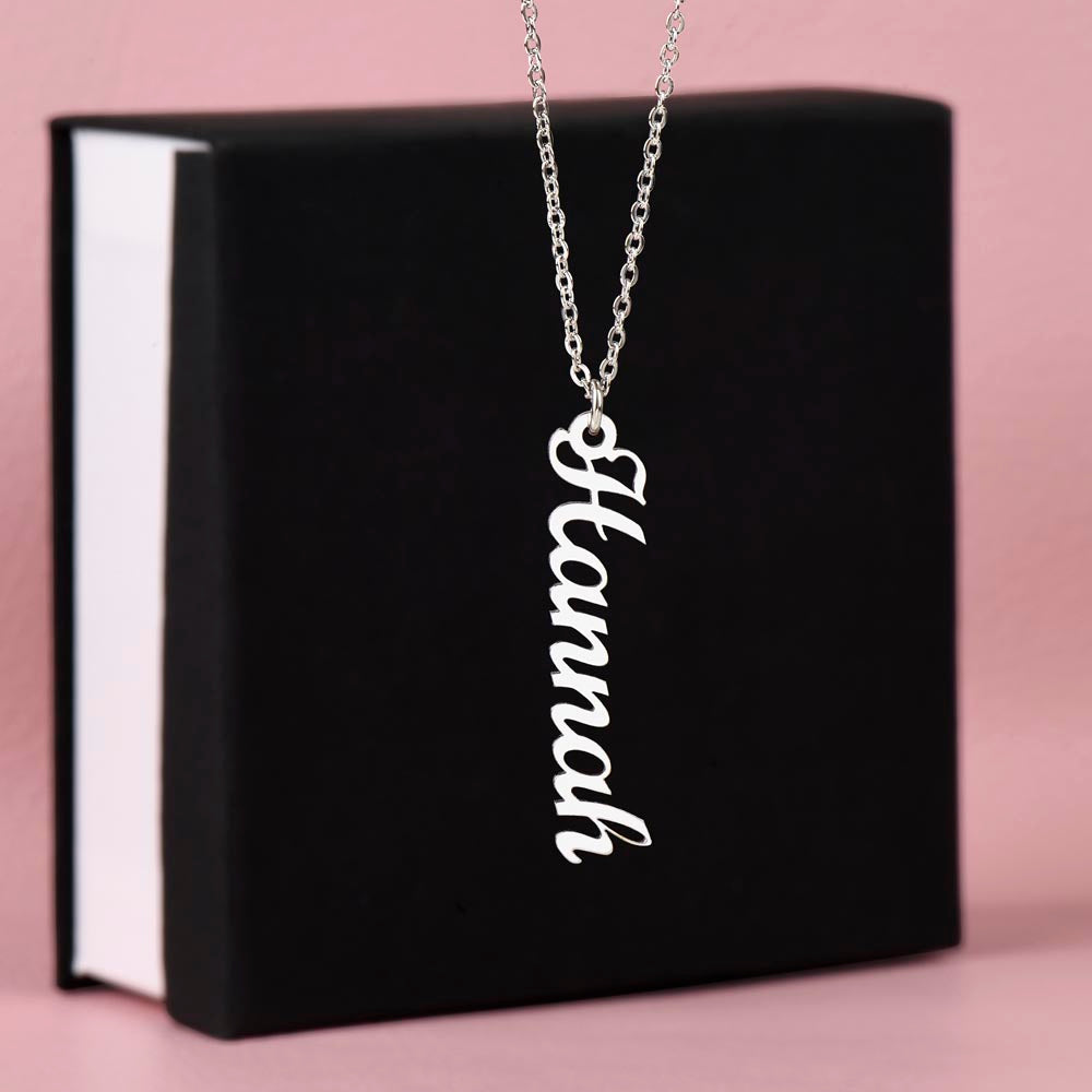 To My Special Goddaughter | Elegant Vertical Name Necklace with a Heartfelt Note