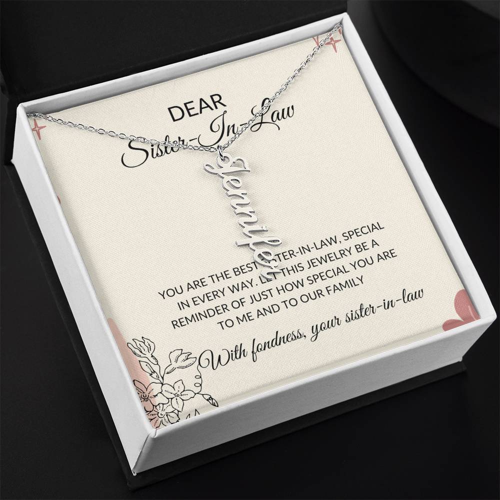 To My Dear Sister-in-law Vertical Name Necklace | Engraved Name Necklace with Card | Special Sister-in-Law Gift