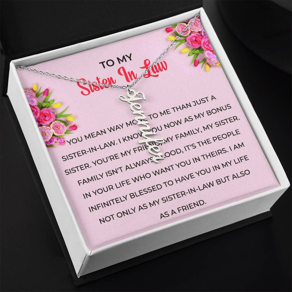 To My Sister-in-law Vertical Name Necklace | Unique Personalized Necklace with Card | Thoughtful Sister-in-Law Gift
