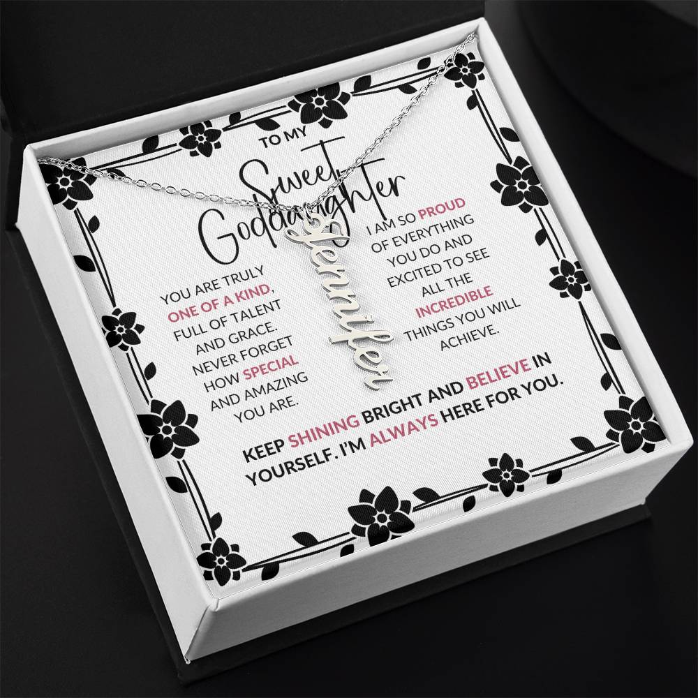 To My Sweet Goddaughter | Personalized Vertical Name Necklace with a Loving Message