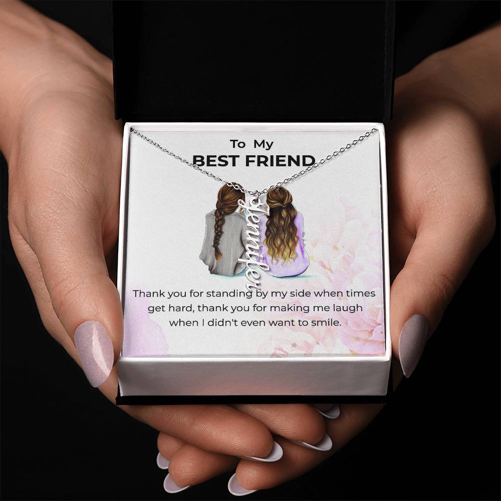 Vertical Name Necklace | To My Bestie Thank You - Personalized Necklace | Friendship Necklace
