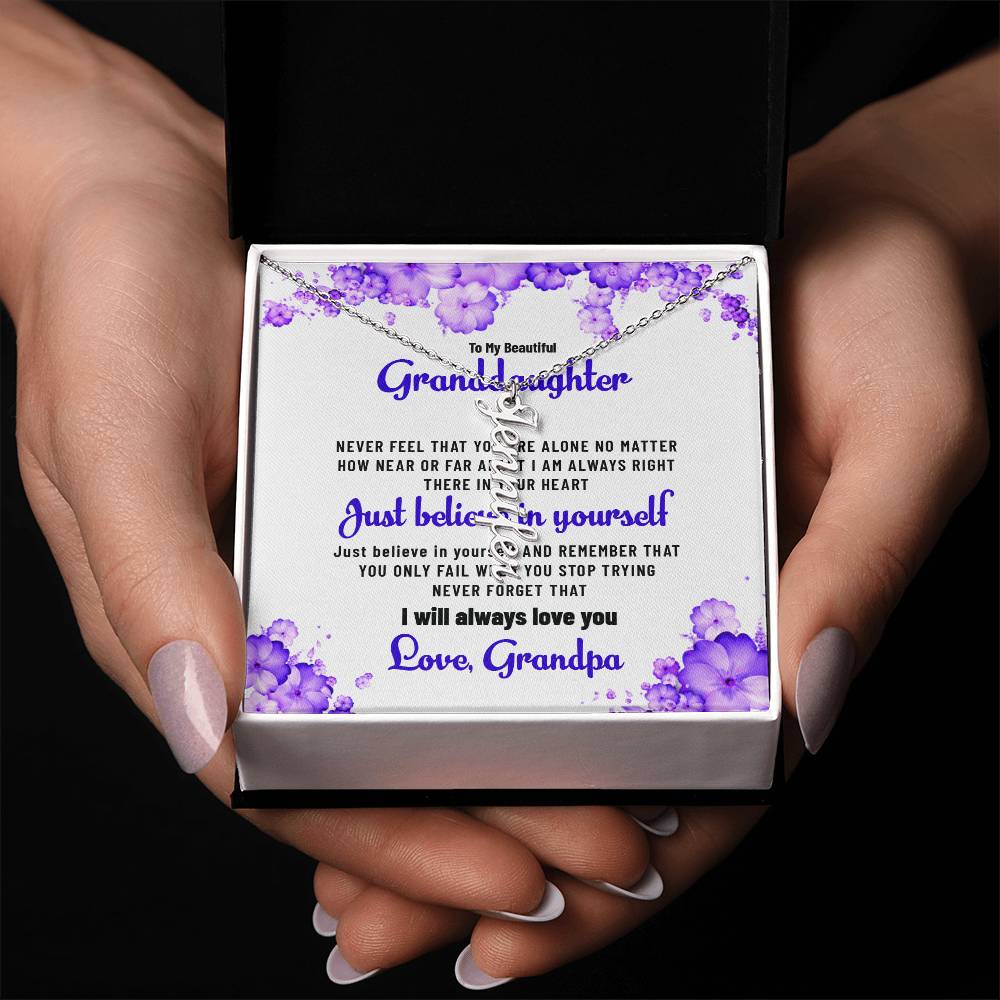 To My Lovely Granddaughter Necklace | Vertical Style Name Necklace Gift from Grandpa
