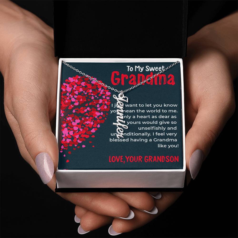 To My Sweet Grandma | Timeless Vertical Name Necklace Gift from Grandson | Gift for Grandma