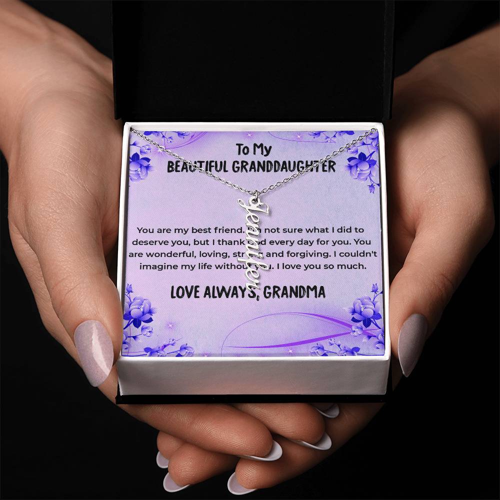 To My Wonderful Granddaughter Necklace | Vertical Style Name Necklace Gift from Grandma