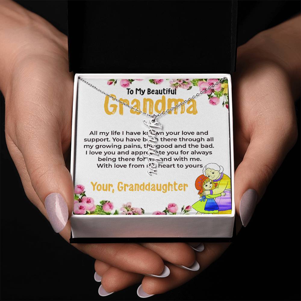 To My Beautiful Grandma | Vertical Name Necklace Gift from Granddaughter | Gift for Grandma