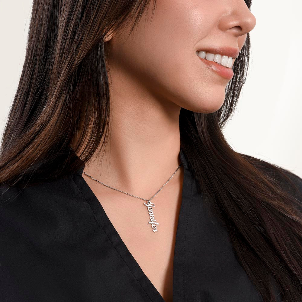 To My Special Goddaughter | Elegant Vertical Name Necklace with a Heartfelt Note
